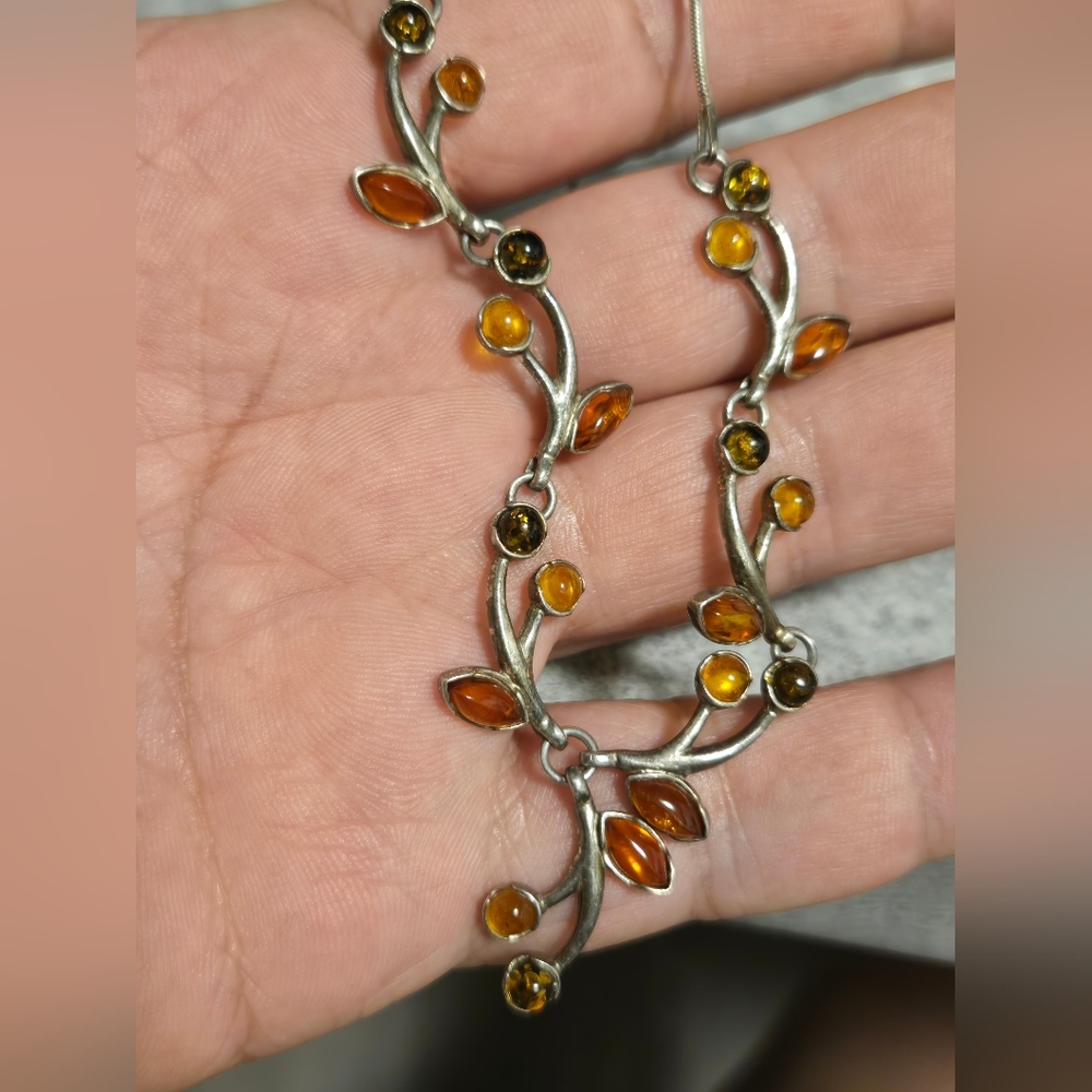 Vintage Amber and Sterling Silver Necklace